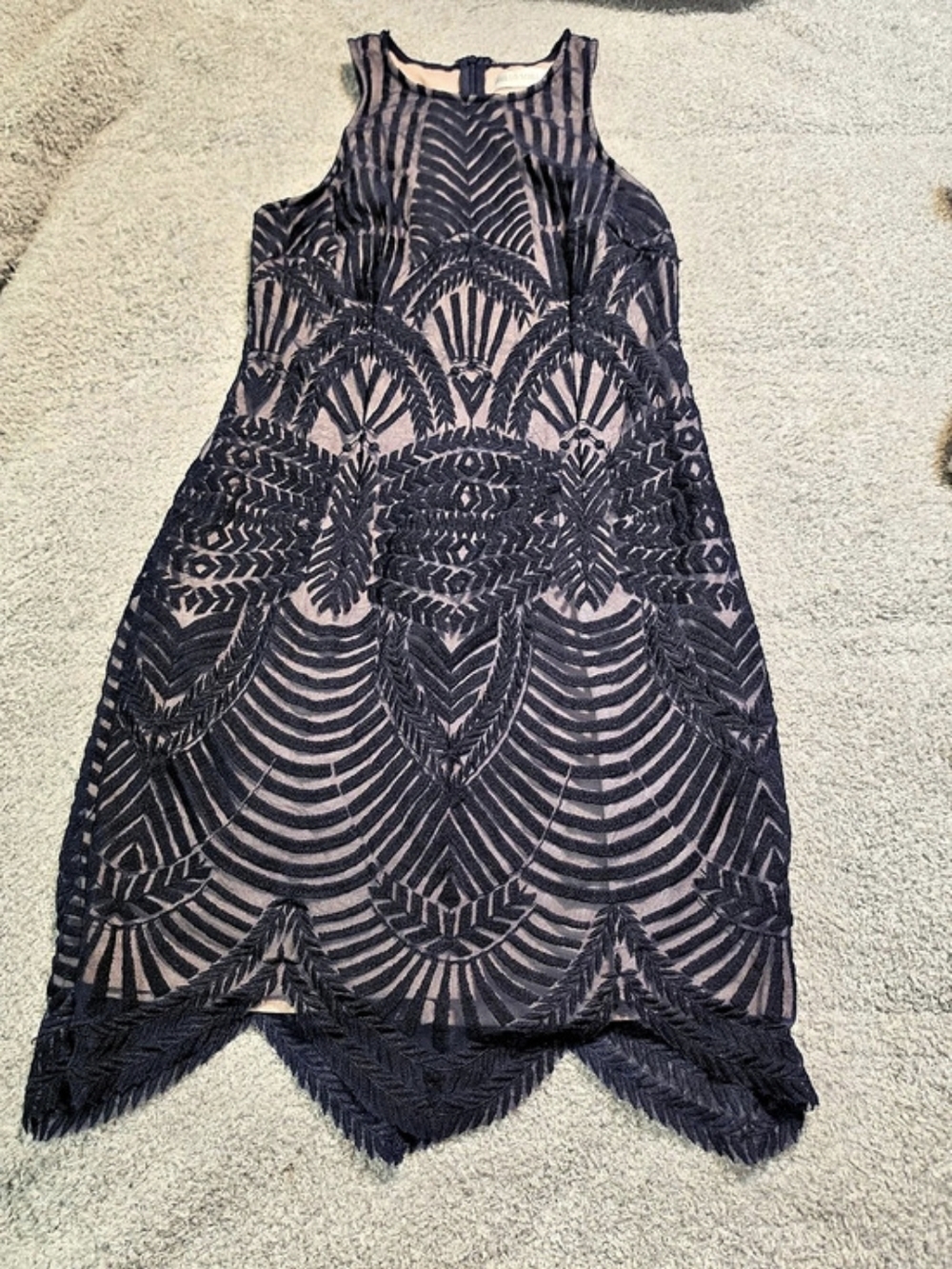 Hello Molly Art Deco Lace Midi Dress in Black & Pink Size 12